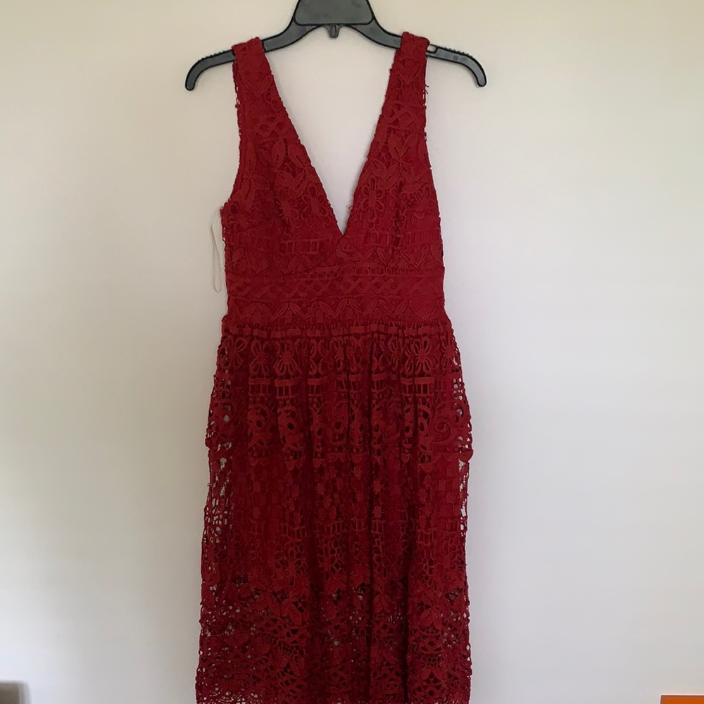 Just Me Red Lace MIDI Dress